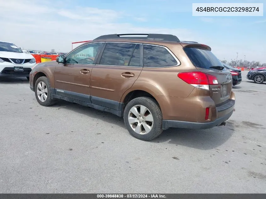 2012 Subaru Outback 2.5I Premium VIN: 4S4BRCGC2C3298274 Lot: 39848430