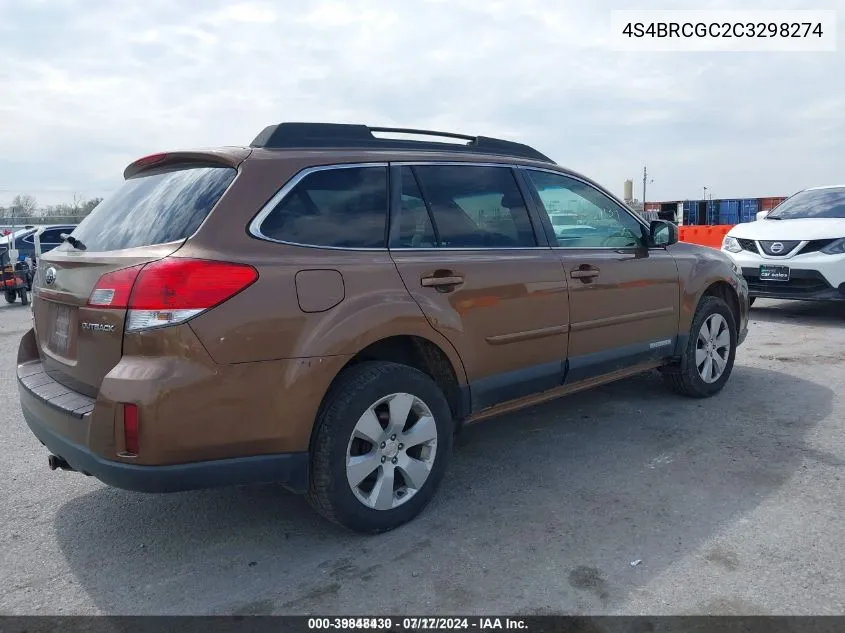 2012 Subaru Outback 2.5I Premium VIN: 4S4BRCGC2C3298274 Lot: 39848430