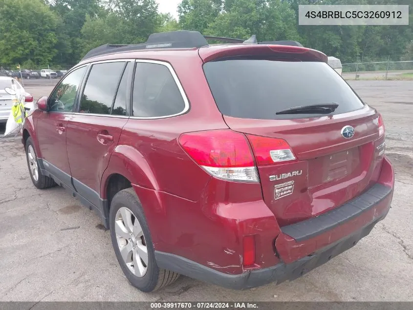 2012 Subaru Outback 2.5I Limited VIN: 4S4BRBLC5C3260912 Lot: 39917670