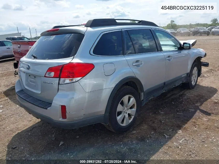 2012 Subaru Outback 2.5I Premium VIN: 4S4BRCGCXC3225119 Lot: 39931282