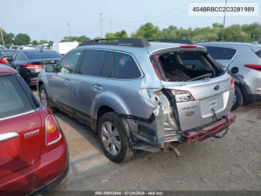 2012 Subaru Outback 2.5I Premium VIN: 4S4BRBCC2C3281989 Lot: 39932644