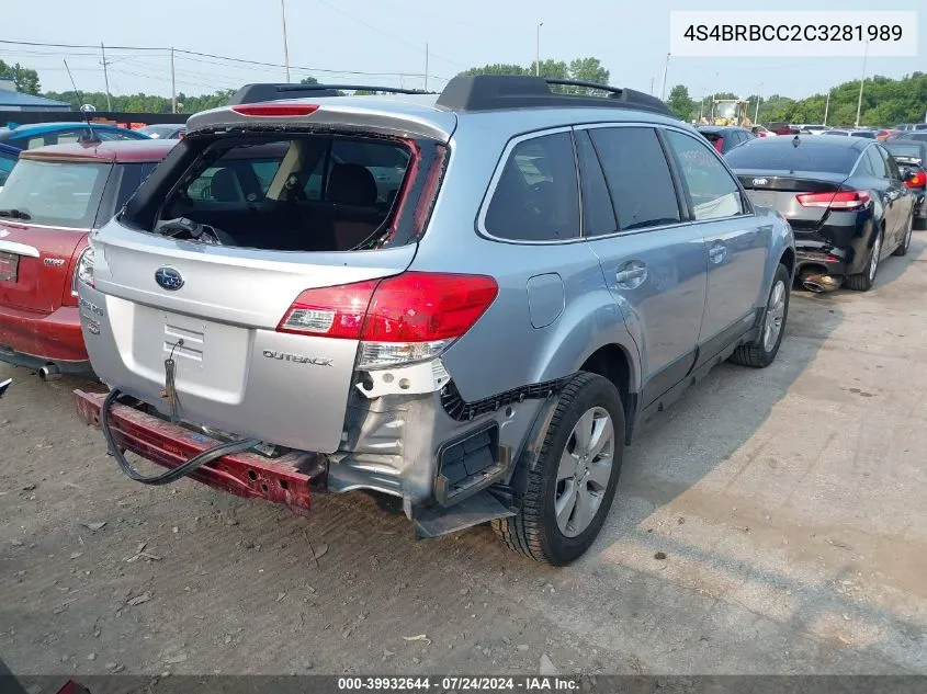 2012 Subaru Outback 2.5I Premium VIN: 4S4BRBCC2C3281989 Lot: 39932644