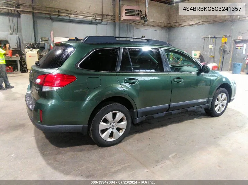 2012 Subaru Outback 2.5I Limited VIN: 4S4BRBKC5C3241357 Lot: 39947394