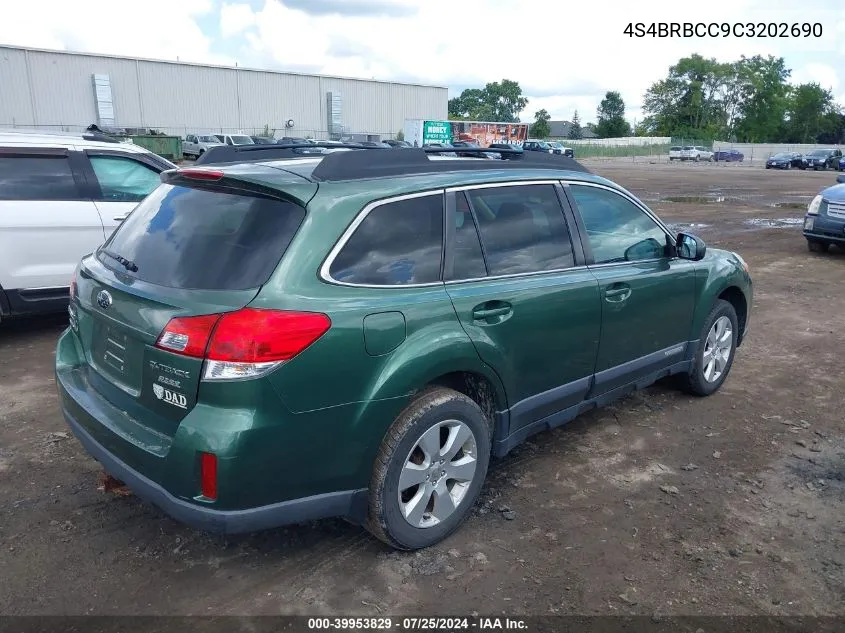 2012 Subaru Outback 2.5I Premium VIN: 4S4BRBCC9C3202690 Lot: 39953829