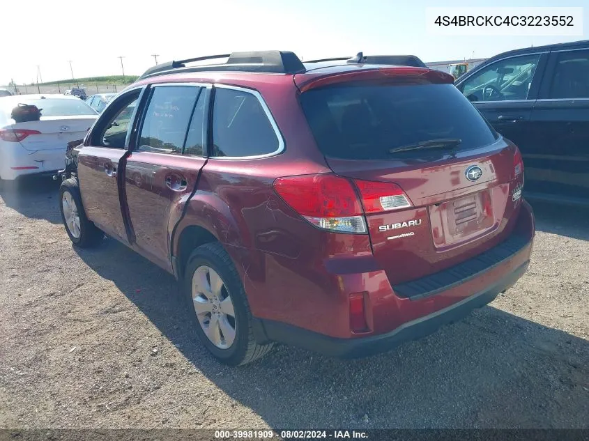 2012 Subaru Outback 2.5I Limited VIN: 4S4BRCKC4C3223552 Lot: 39981909