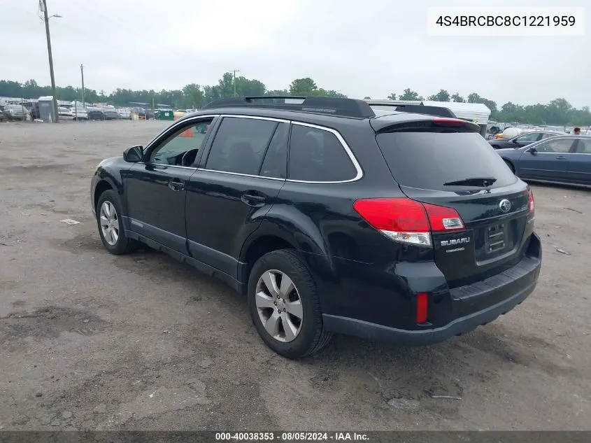 2012 Subaru Outback 2.5I Premium VIN: 4S4BRCBC8C1221959 Lot: 40038353