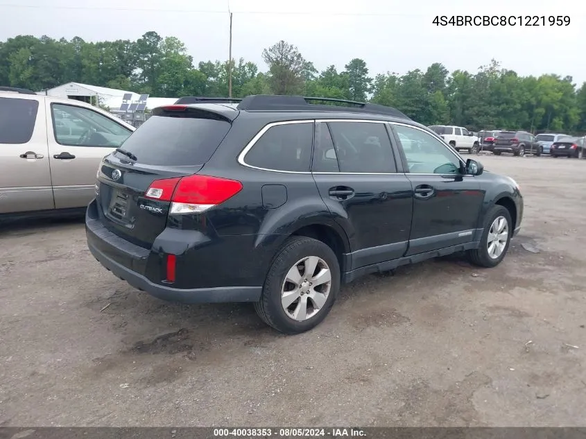 2012 Subaru Outback 2.5I Premium VIN: 4S4BRCBC8C1221959 Lot: 40038353