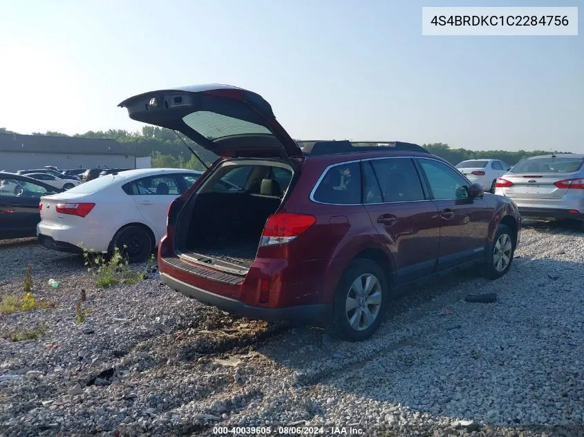 2012 Subaru Outback 3.6R Limited VIN: 4S4BRDKC1C2284756 Lot: 40039605