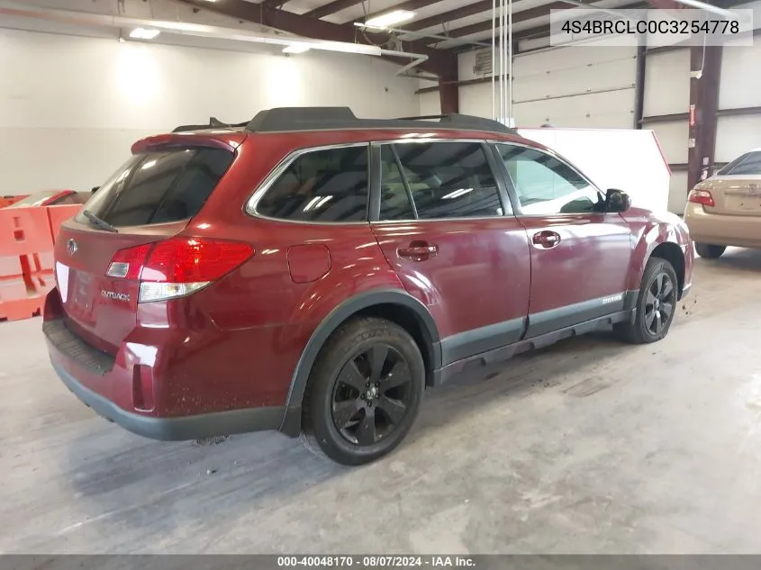 2012 Subaru Outback 2.5I Limited VIN: 4S4BRCLC0C3254778 Lot: 40048170