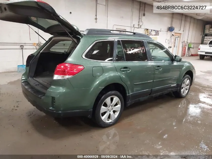 2012 Subaru Outback 2.5I Premium VIN: 4S4BRBCC6C3224727 Lot: 40066929