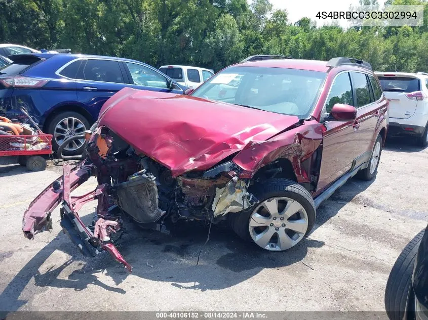 2012 Subaru Outback 2.5I Premium VIN: 4S4BRBCC3C3302994 Lot: 40106152