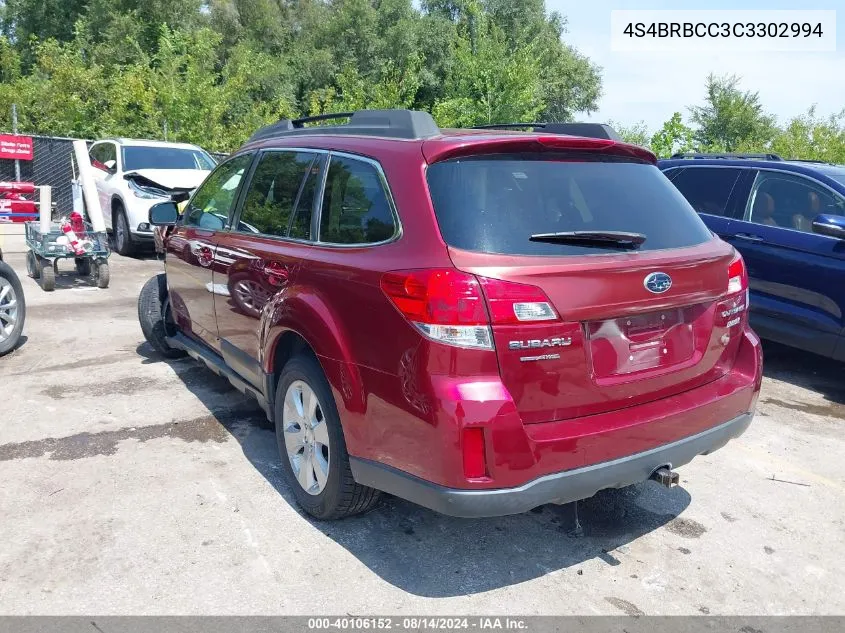 2012 Subaru Outback 2.5I Premium VIN: 4S4BRBCC3C3302994 Lot: 40106152