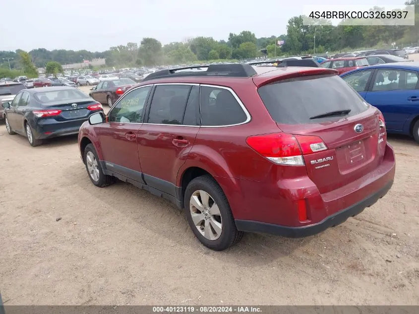 2012 Subaru Outback 2.5I Limited VIN: 4S4BRBKC0C3265937 Lot: 40123119