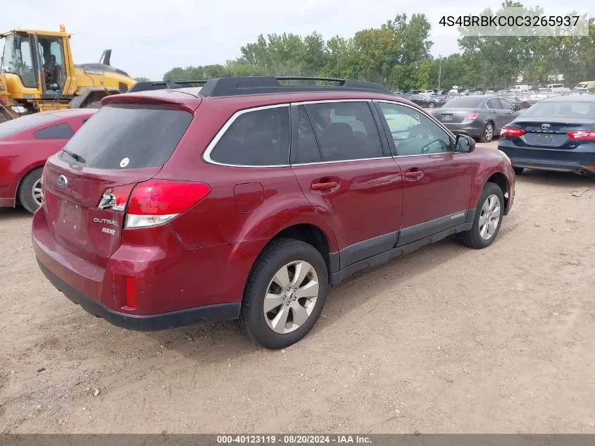 4S4BRBKC0C3265937 2012 Subaru Outback 2.5I Limited