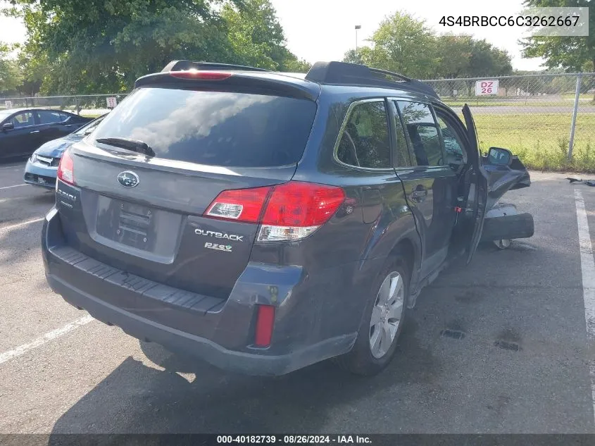 2012 Subaru Outback 2.5I Premium VIN: 4S4BRBCC6C3262667 Lot: 40182739