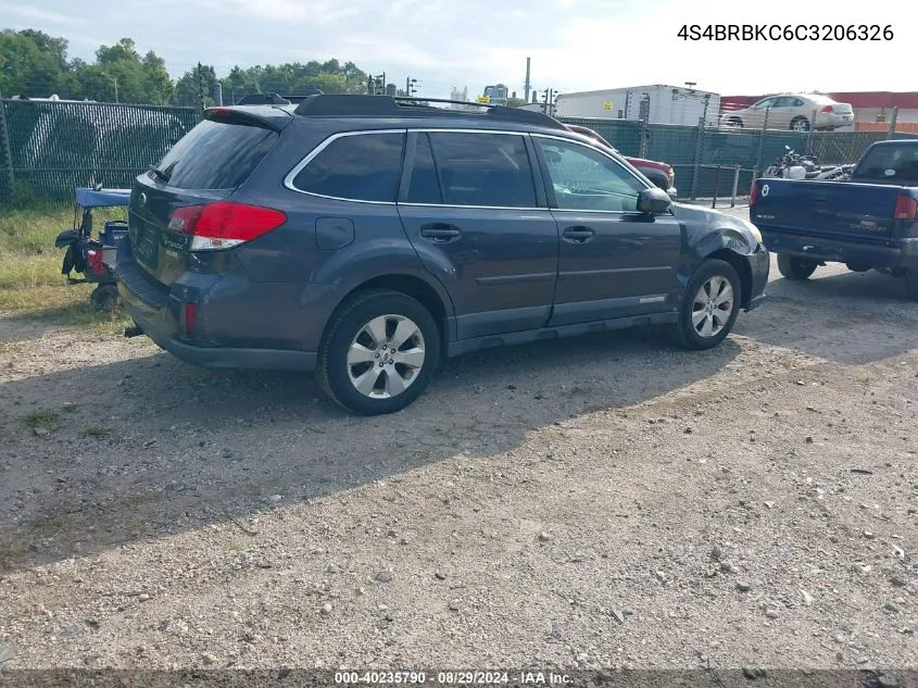 2012 Subaru Outback 2.5I Limited VIN: 4S4BRBKC6C3206326 Lot: 40235790