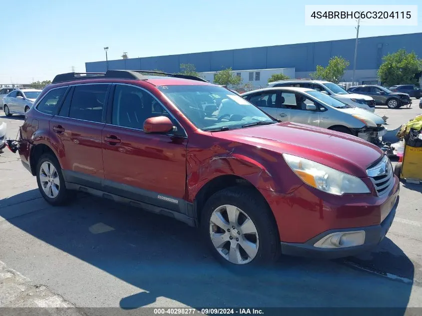 2012 Subaru Outback 2.5I Premium VIN: 4S4BRBHC6C3204115 Lot: 40298277