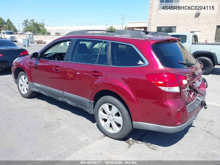 2012 Subaru Outback 2.5I Premium VIN: 4S4BRBHC6C3204115 Lot: 40298277