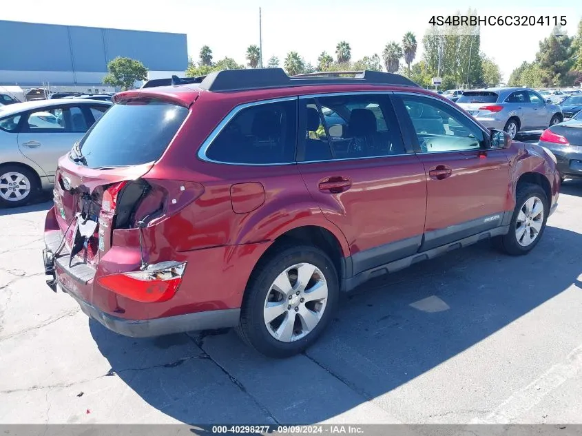 2012 Subaru Outback 2.5I Premium VIN: 4S4BRBHC6C3204115 Lot: 40298277