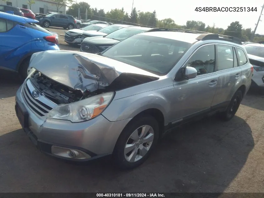 2012 Subaru Outback 2.5I VIN: 4S4BRBAC0C3251344 Lot: 40310181