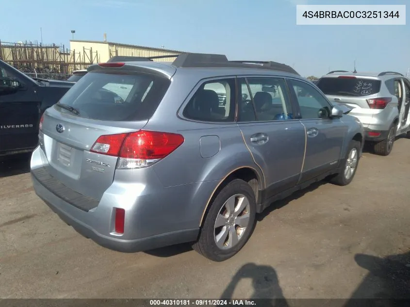 4S4BRBAC0C3251344 2012 Subaru Outback 2.5I