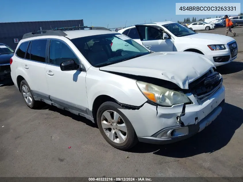 2012 Subaru Outback 2.5I Premium VIN: 4S4BRBCC0C3263331 Lot: 40323216