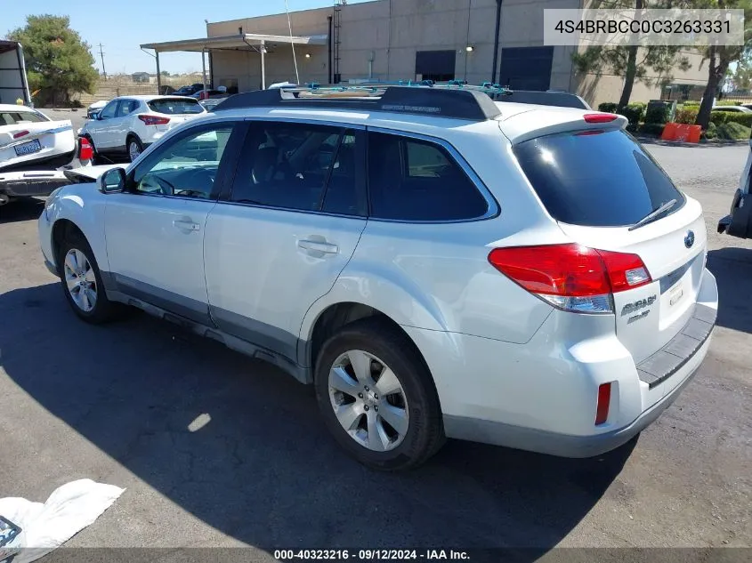 2012 Subaru Outback 2.5I Premium VIN: 4S4BRBCC0C3263331 Lot: 40323216