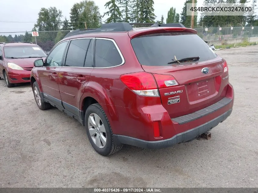 2012 Subaru Outback 2.5I Limited VIN: 4S4BRCKCXC3247600 Lot: 40375426