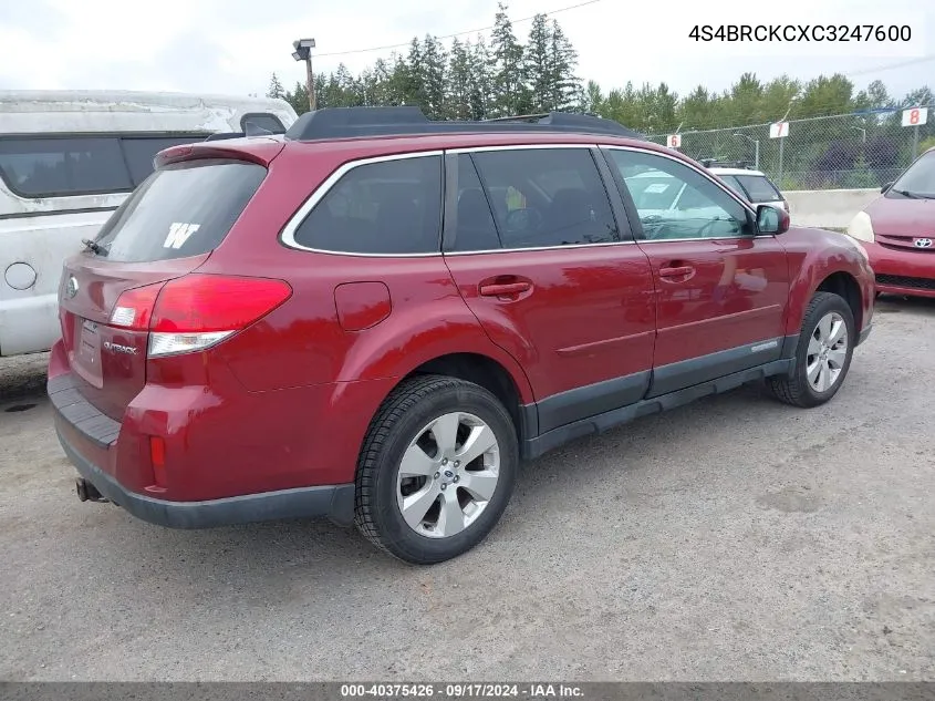 2012 Subaru Outback 2.5I Limited VIN: 4S4BRCKCXC3247600 Lot: 40375426