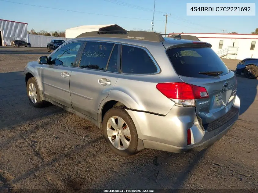 4S4BRDLC7C2221692 2012 Subaru Outback 3.6R Limited