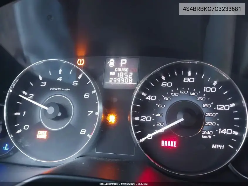 4S4BRBKC7C3233681 2012 Subaru Outback 2.5I Limited