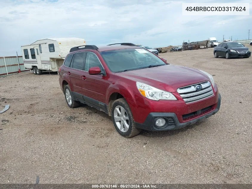 2013 Subaru Outback 2.5I Premium VIN: 4S4BRBCCXD3317624 Lot: 39763146