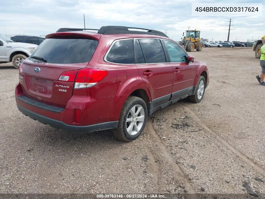 2013 Subaru Outback 2.5I Premium VIN: 4S4BRBCCXD3317624 Lot: 39763146