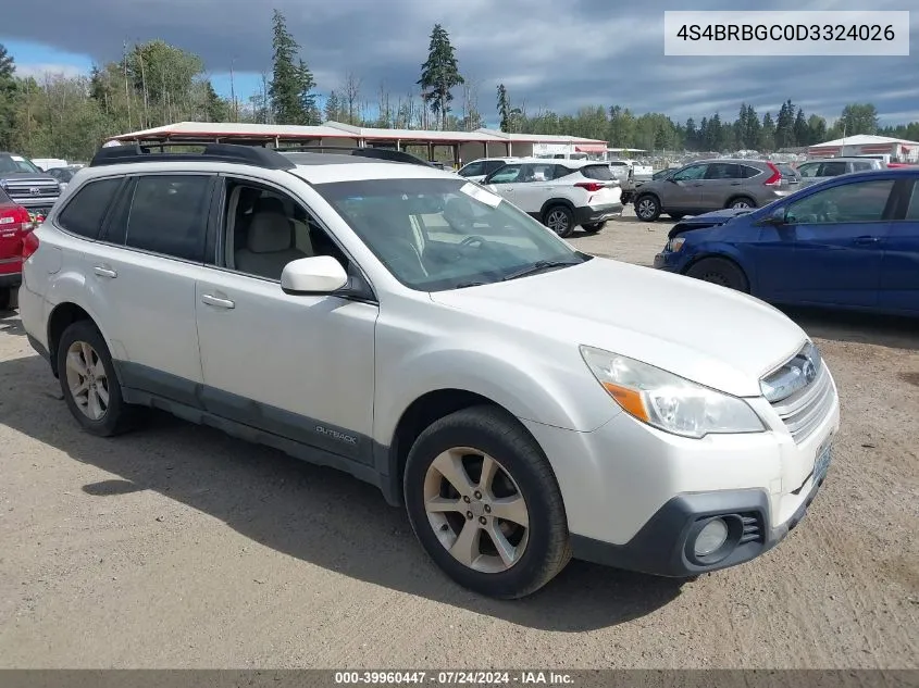 2013 Subaru Outback 2.5I Premium VIN: 4S4BRBGC0D3324026 Lot: 39960447