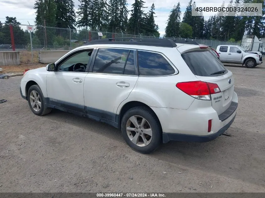 2013 Subaru Outback 2.5I Premium VIN: 4S4BRBGC0D3324026 Lot: 39960447