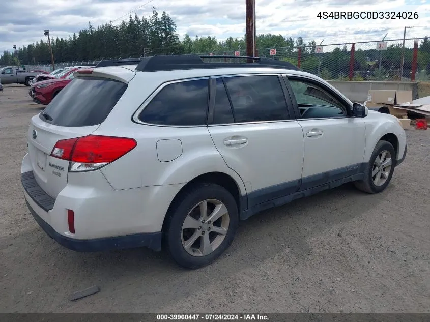 2013 Subaru Outback 2.5I Premium VIN: 4S4BRBGC0D3324026 Lot: 39960447