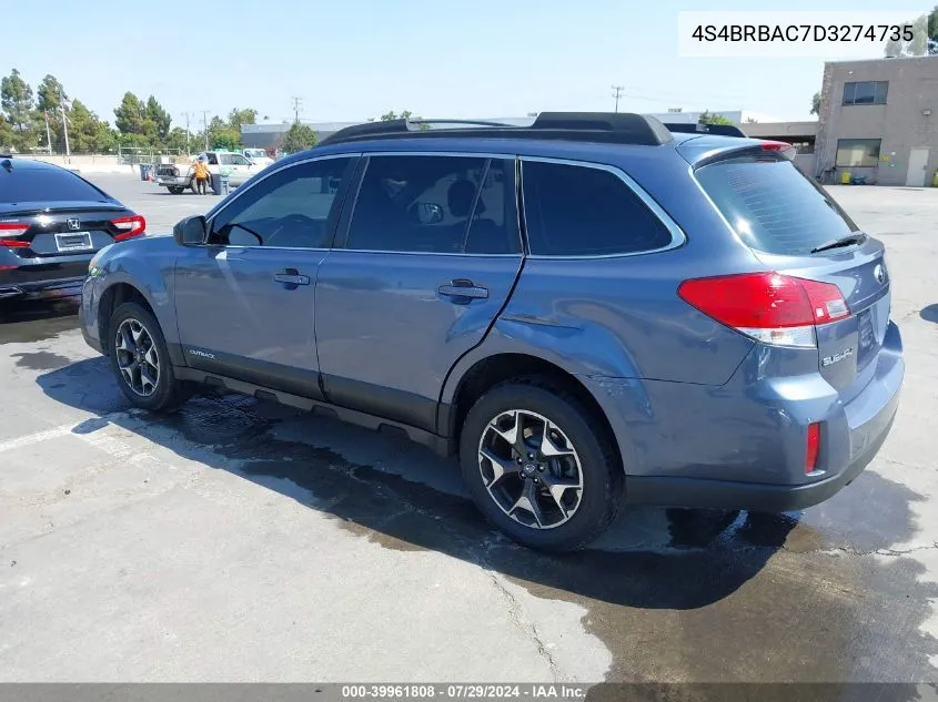 2013 Subaru Outback 2.5I VIN: 4S4BRBAC7D3274735 Lot: 39961808