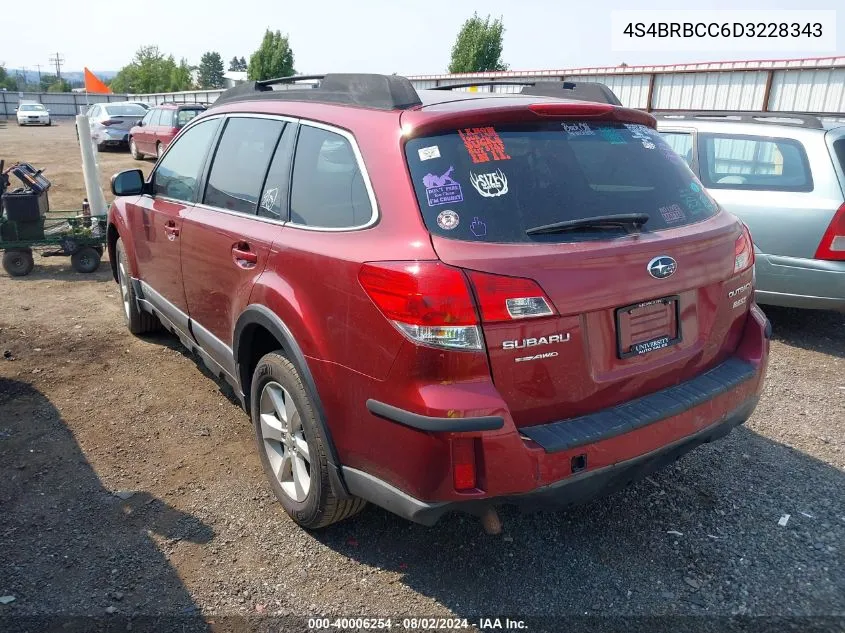 2013 Subaru Outback 2.5I Premium VIN: 4S4BRBCC6D3228343 Lot: 40006254