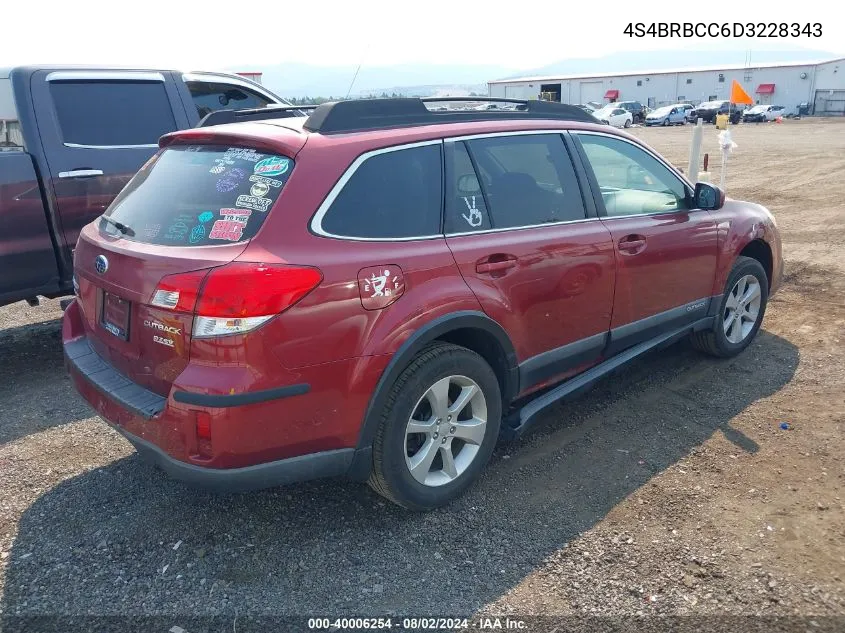 2013 Subaru Outback 2.5I Premium VIN: 4S4BRBCC6D3228343 Lot: 40006254