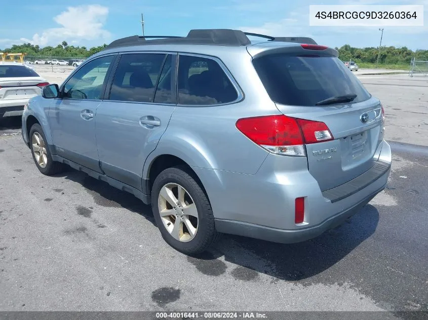 2013 Subaru Outback 2.5I Premium VIN: 4S4BRCGC9D3260364 Lot: 40016441