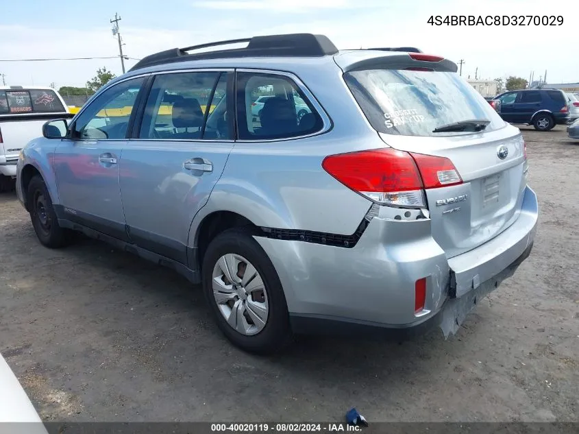 2013 Subaru Outback 2.5I VIN: 4S4BRBAC8D3270029 Lot: 40020119