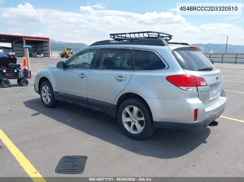 2013 Subaru Outback 2.5I Premium VIN: 4S4BRCCC2D3320510 Lot: 40071701