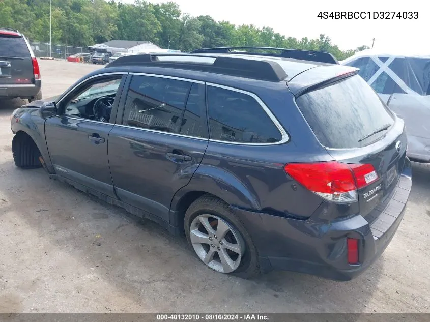 2013 Subaru Outback 2.5I Premium VIN: 4S4BRBCC1D3274033 Lot: 40132010