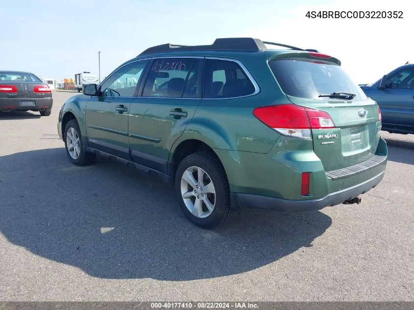 2013 Subaru Outback 2.5I Premium VIN: 4S4BRBCC0D3220352 Lot: 40177410