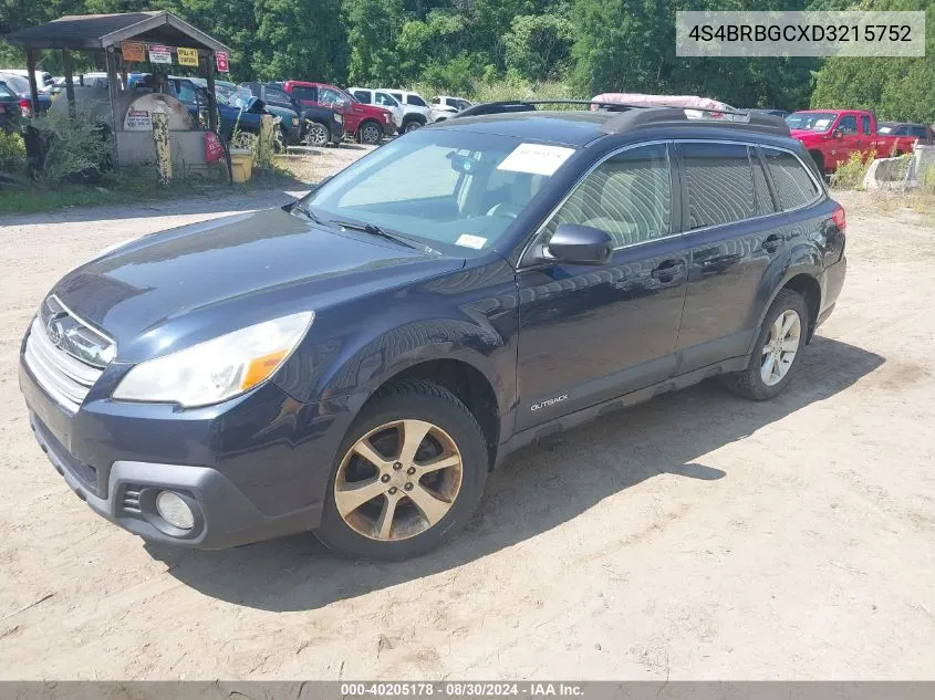 2013 Subaru Outback 2.5I Premium VIN: 4S4BRBGCXD3215752 Lot: 40205178