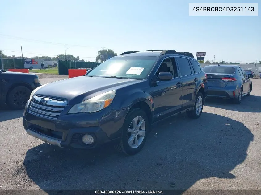 2013 Subaru Outback 2.5I Premium VIN: 4S4BRCBC4D3251143 Lot: 40306126