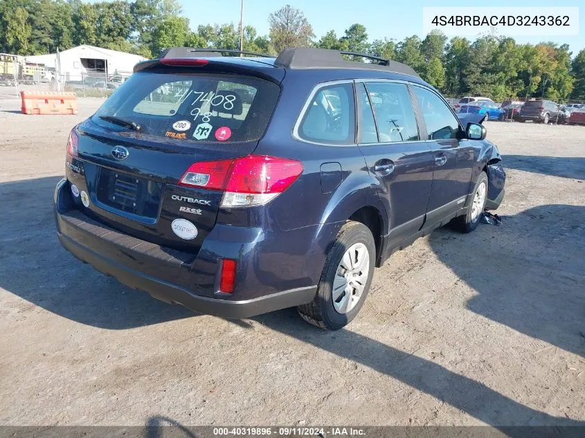 2013 Subaru Outback 2.5I VIN: 4S4BRBAC4D3243362 Lot: 40319896