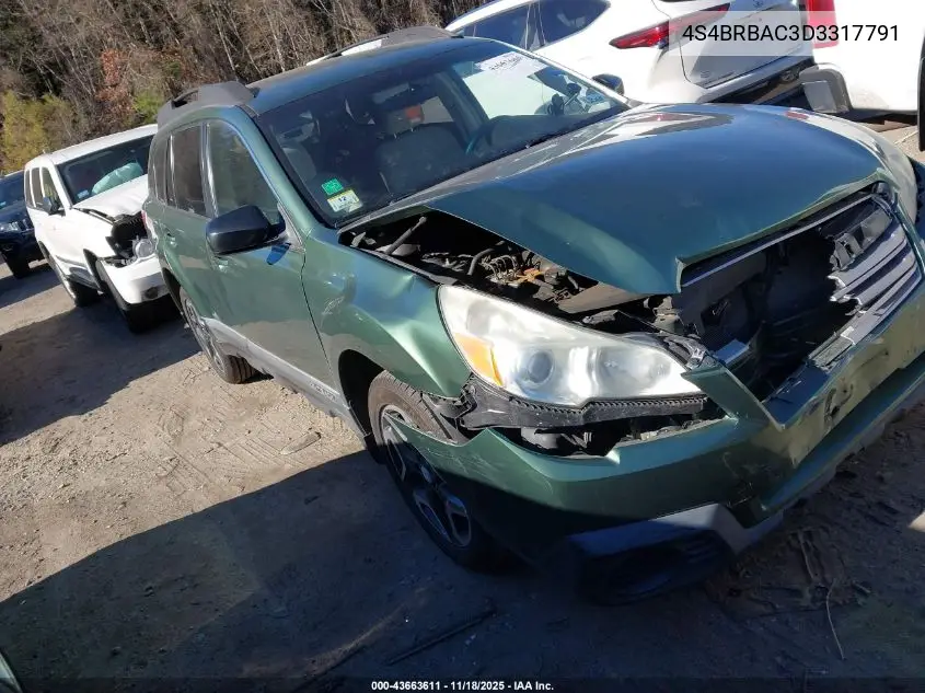 4S4BRBAC3D3317791 2013 Subaru Outback 2.5I