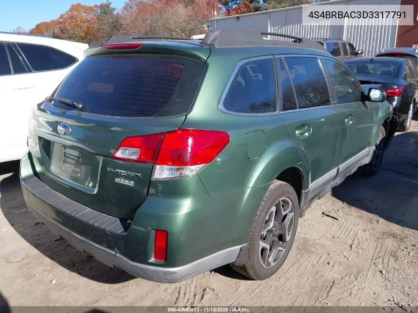 4S4BRBAC3D3317791 2013 Subaru Outback 2.5I