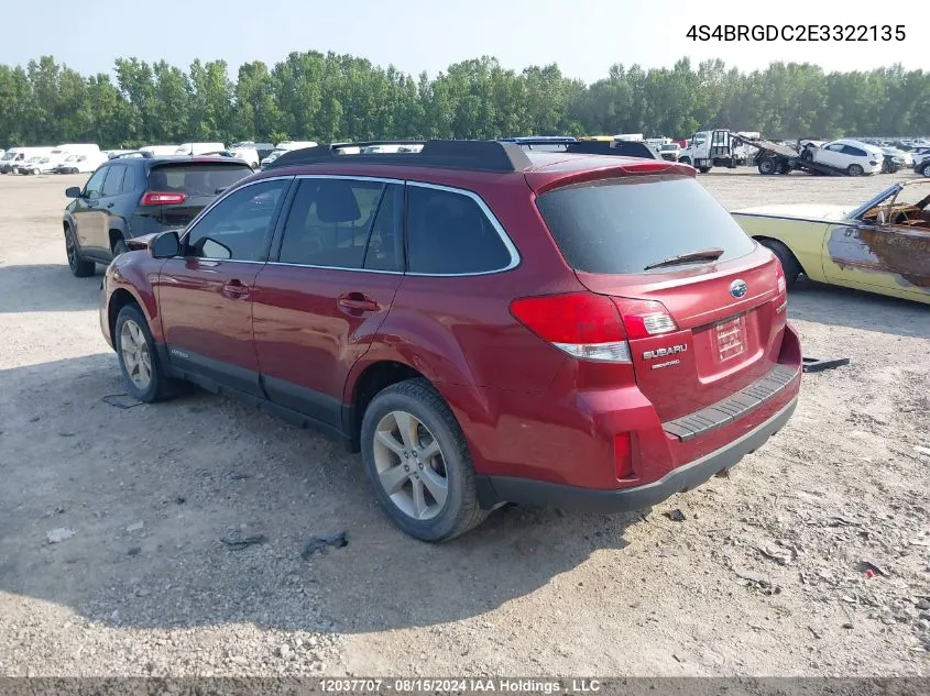 2014 Subaru Outback 2.5I Premium VIN: 4S4BRGDC2E3322135 Lot: 12037707